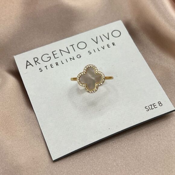 Argento Vivo Gold-Plated Sterling Silver Clover Ring - Picture 7 of 7